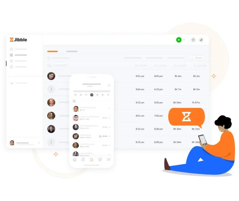 Exemplo de folhas de ponto com o Software de controle de horas extras do Jibble