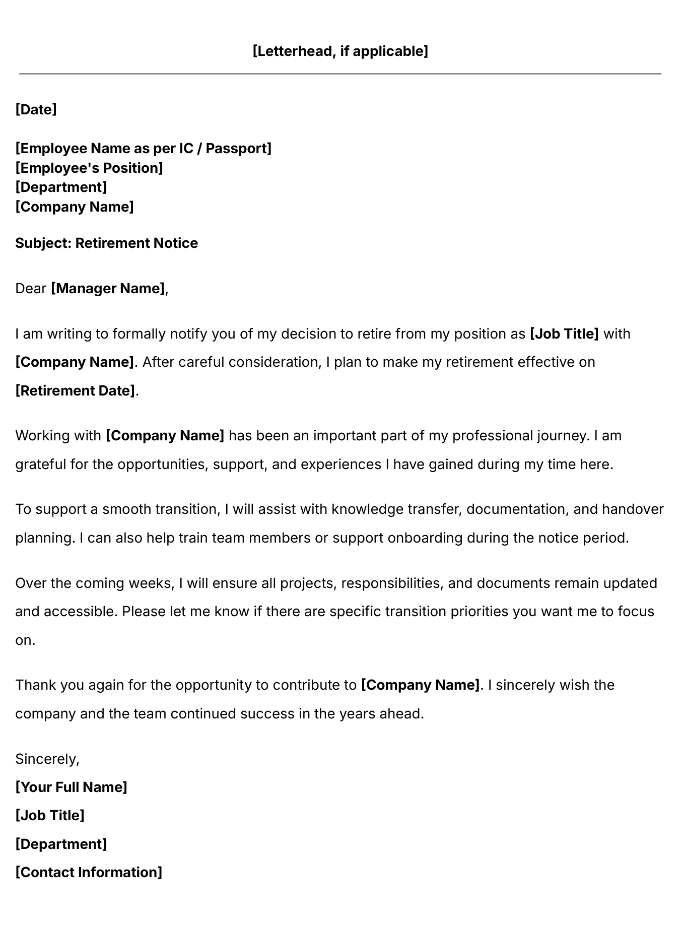 retirement letter template