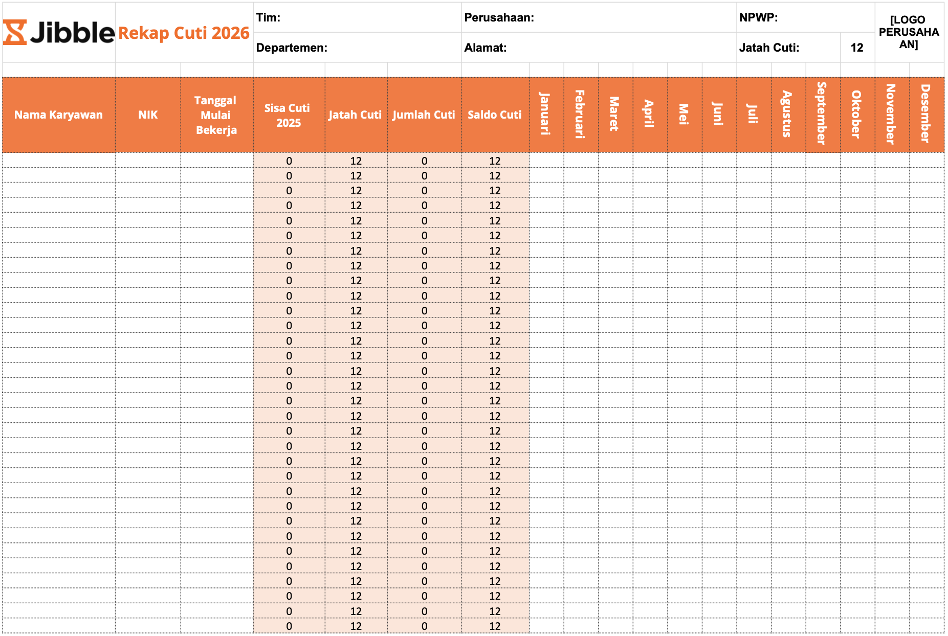contoh jadwal cuti tahunan karyawan