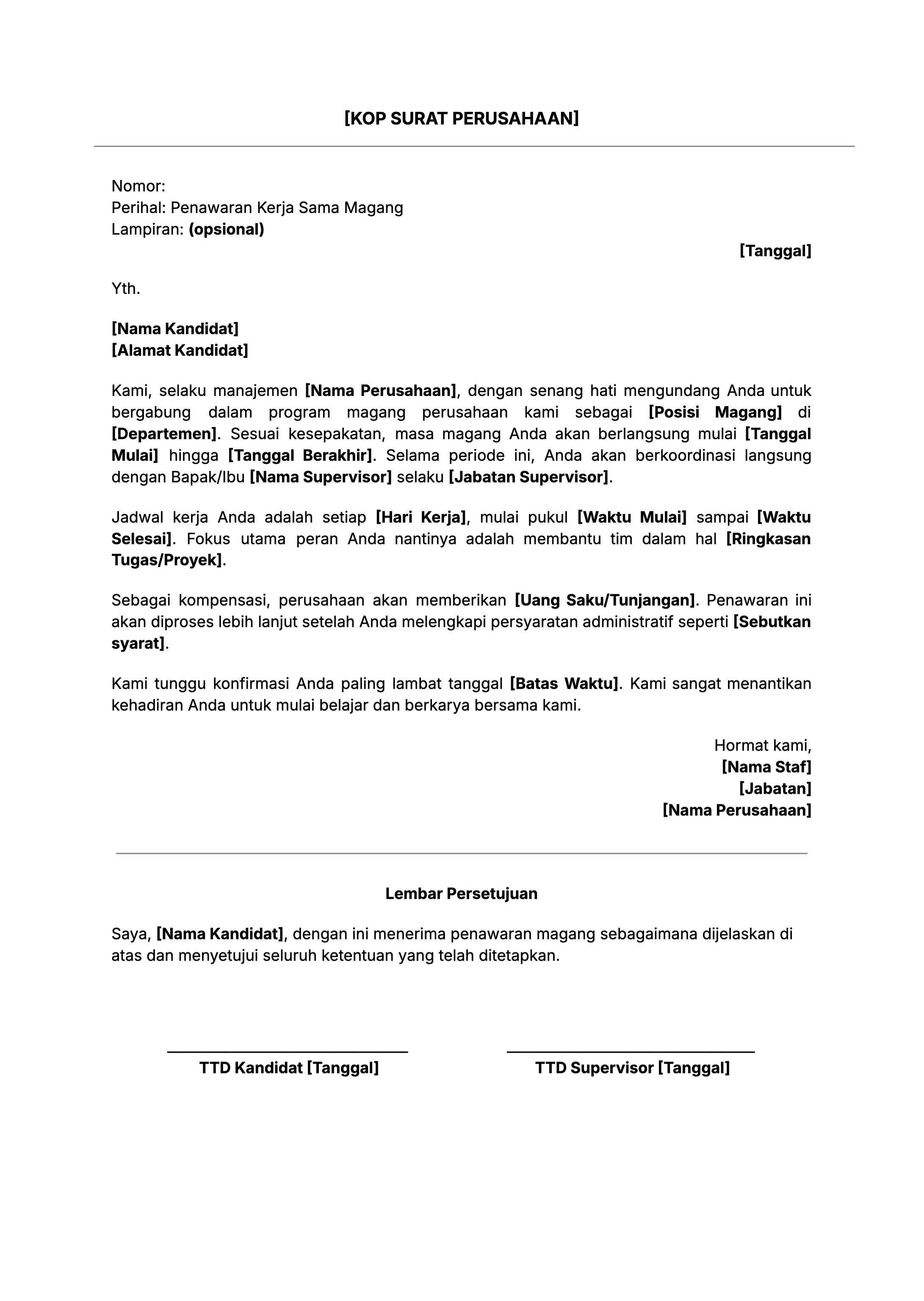 Contoh isi surat penawaran magang