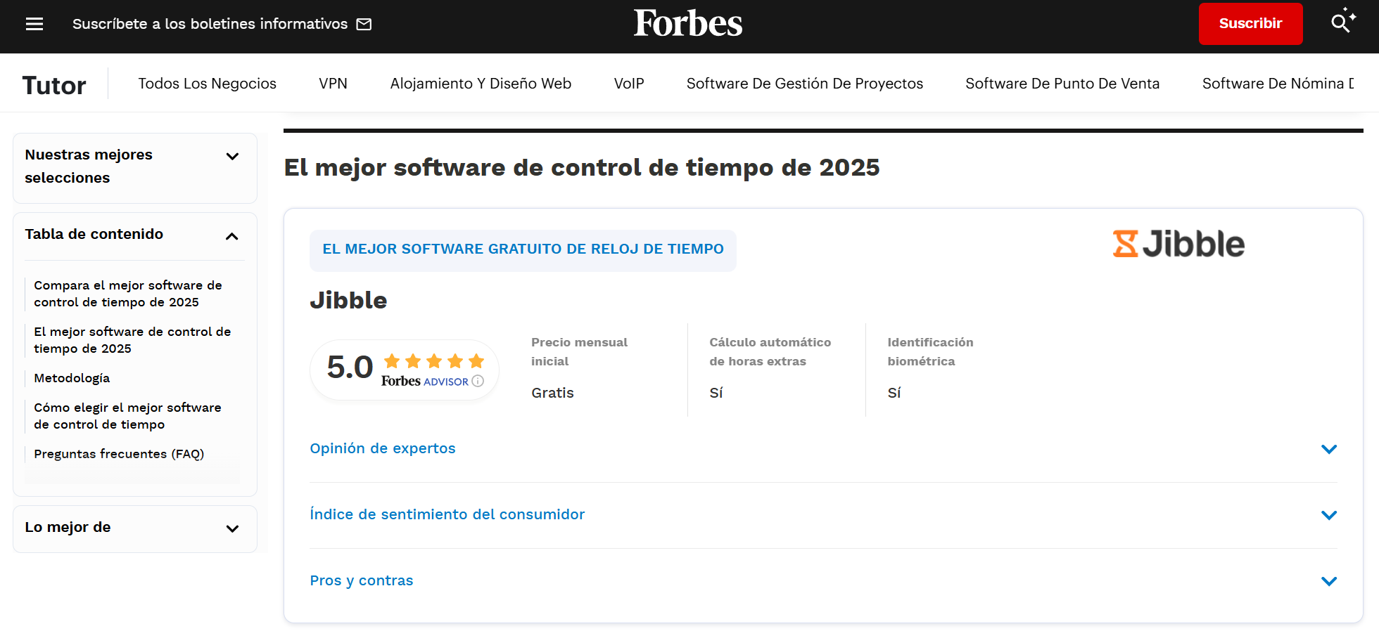 Jibble se posiciona como el mejor software de control horario en Forbes