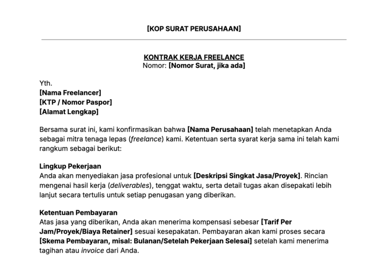 Contoh kontrak kerja freelance