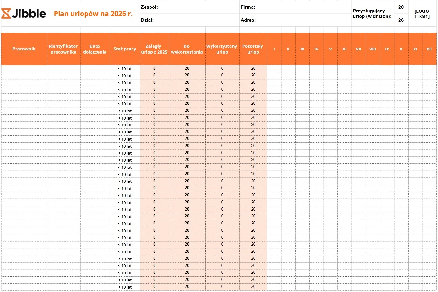 Arkusz planu urlopów do pobrania.