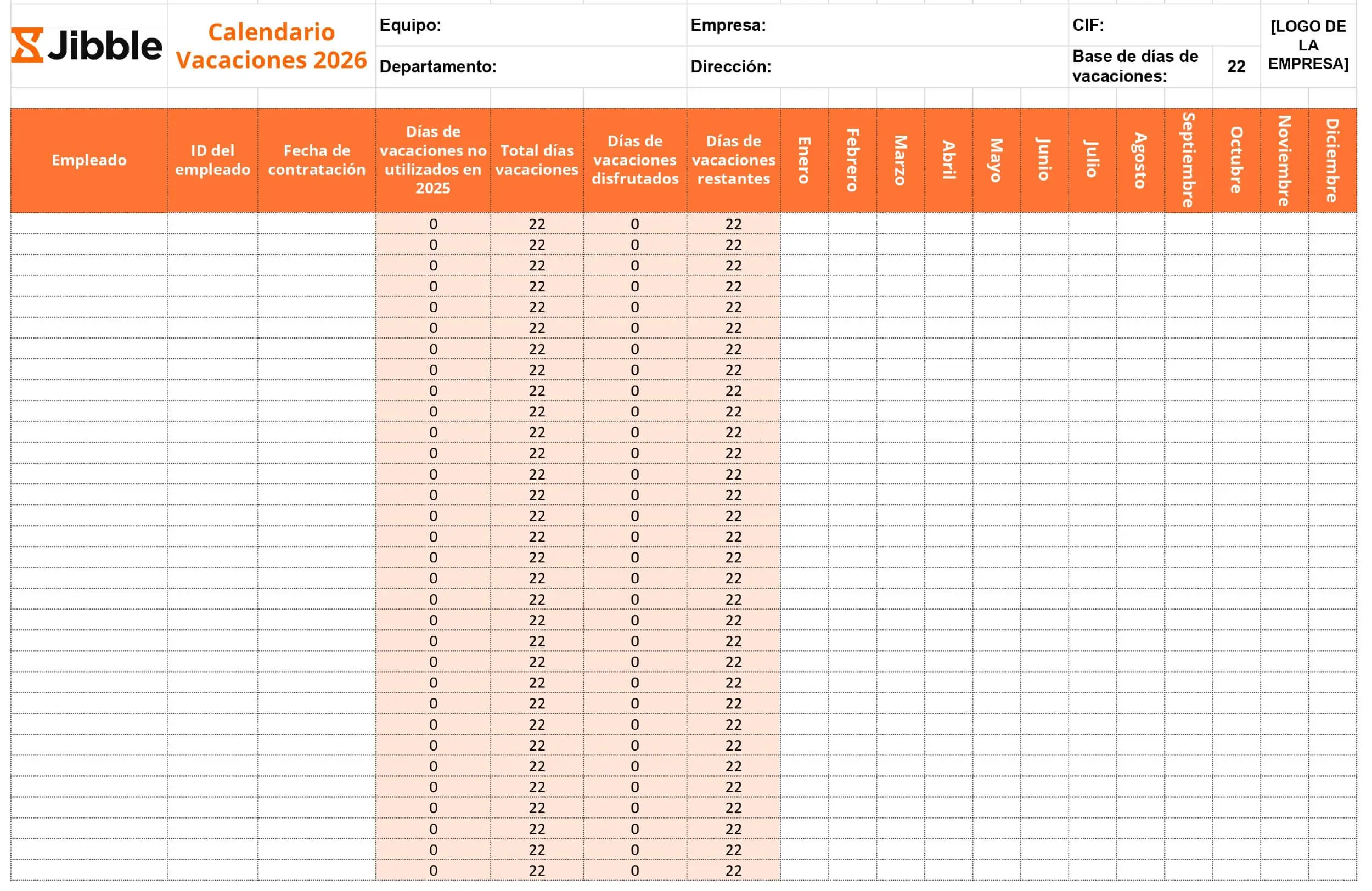 Plantilla de calendario de vacaciones