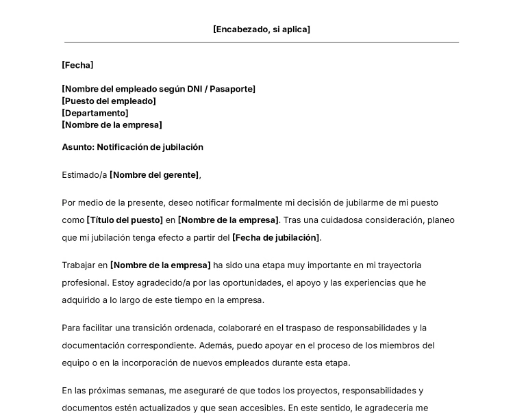 portada Plantilla de carta de jubilación