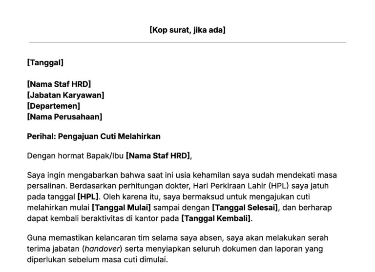 Contoh surat cuti melahirkan