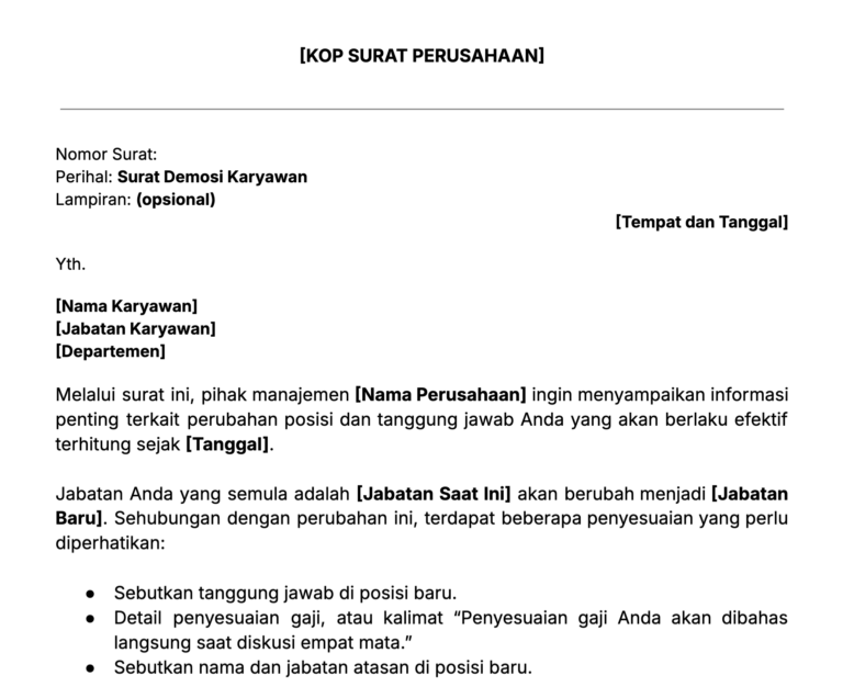 contoh surat demosi karyawan