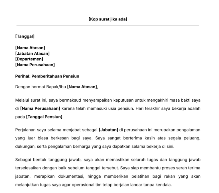 Contoh surat permohonan pensiun