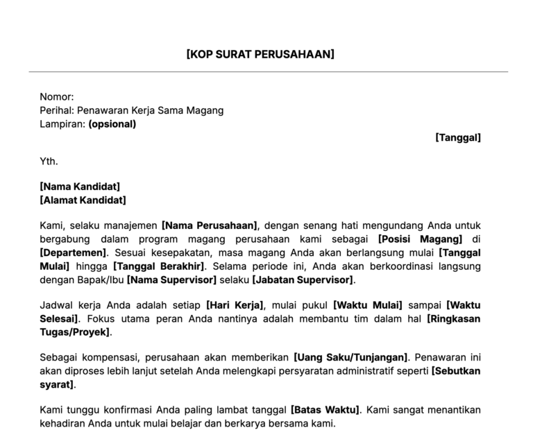 Contoh isi surat penawaran magang
