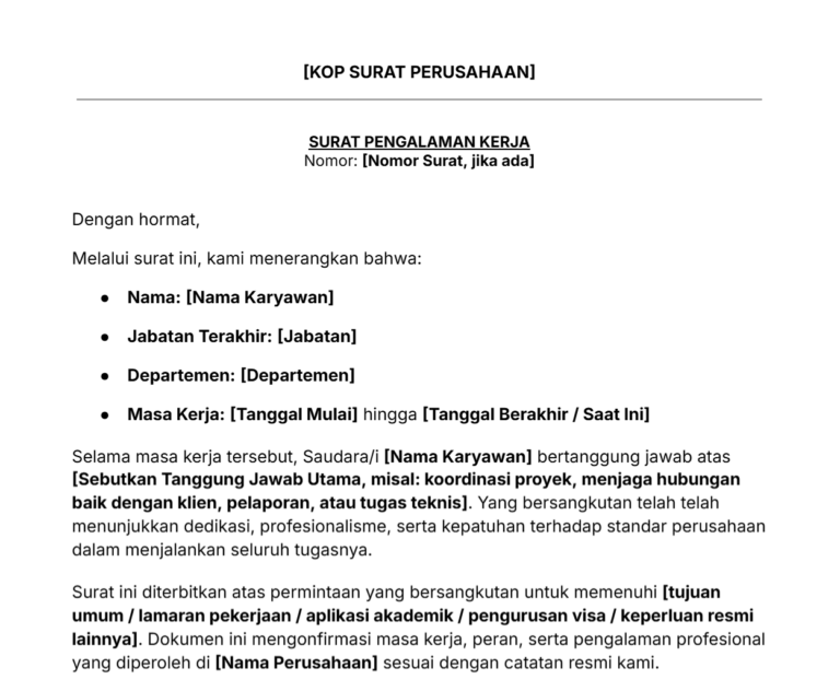 Contoh surat pengalaman kerja