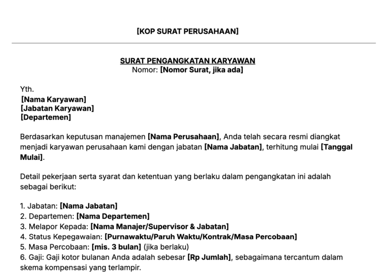 Contoh surat pengangkatan karyawan