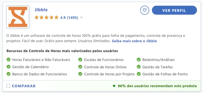 O Jibble classificado como o software de controle de horas mais recomendado no Capterra em 2025
