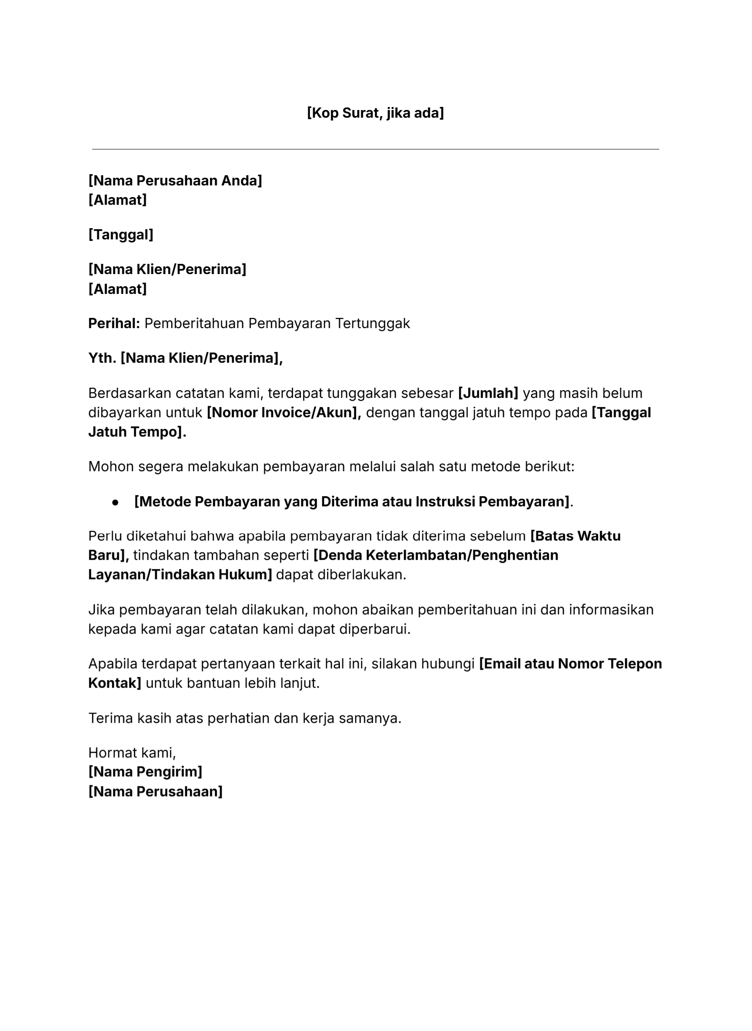 Contoh Surat Penagihan Pembayaran