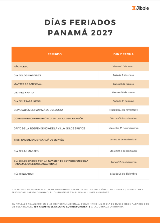 DIAS FERIADOS PANAMÁ 2027