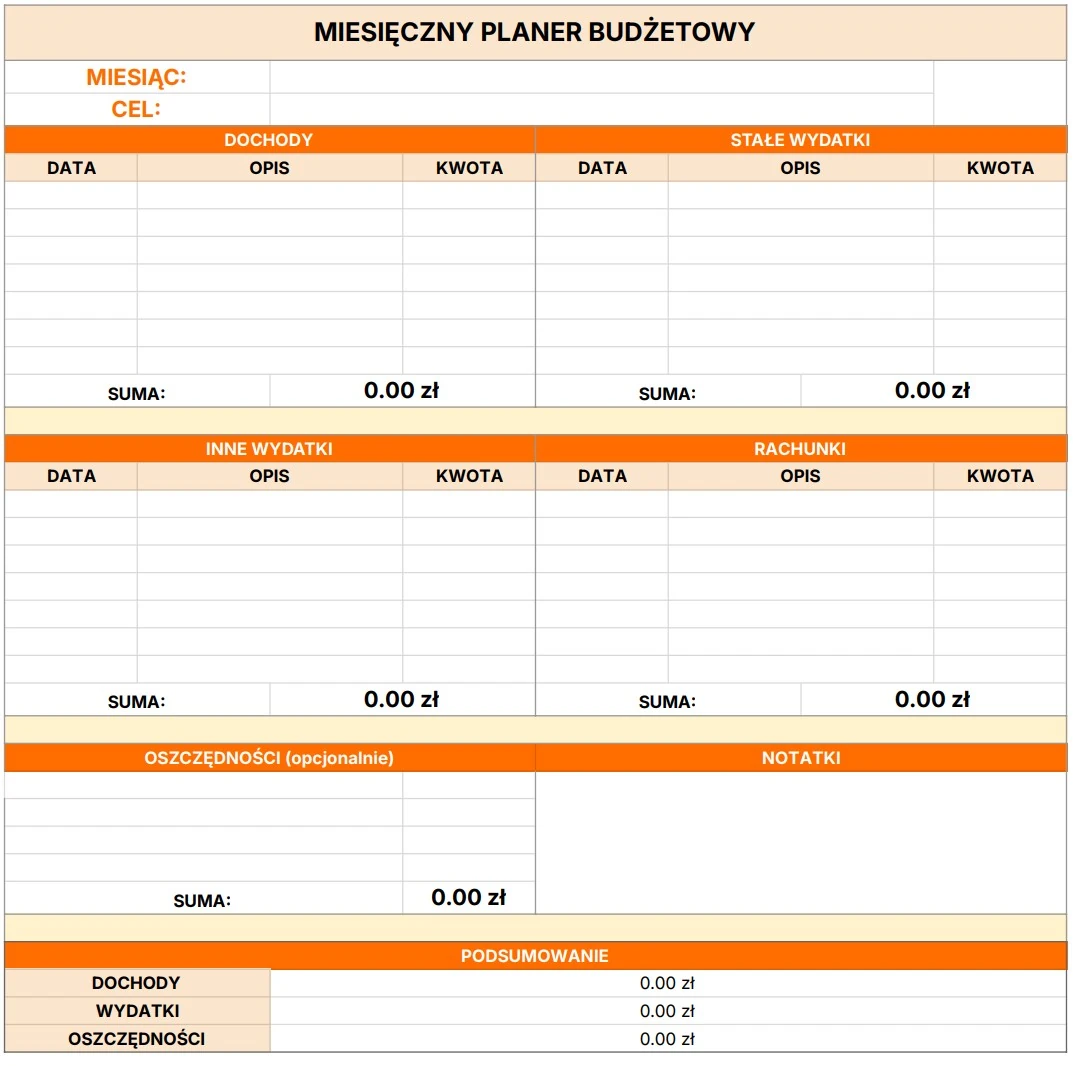 Miesięczny planer budżetowy od Jibble do pobrania za darmo.
