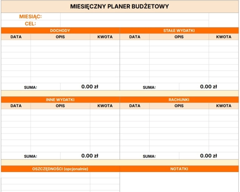 Miesięczny planer budżetowy od Jibble do pobrania za darmo.