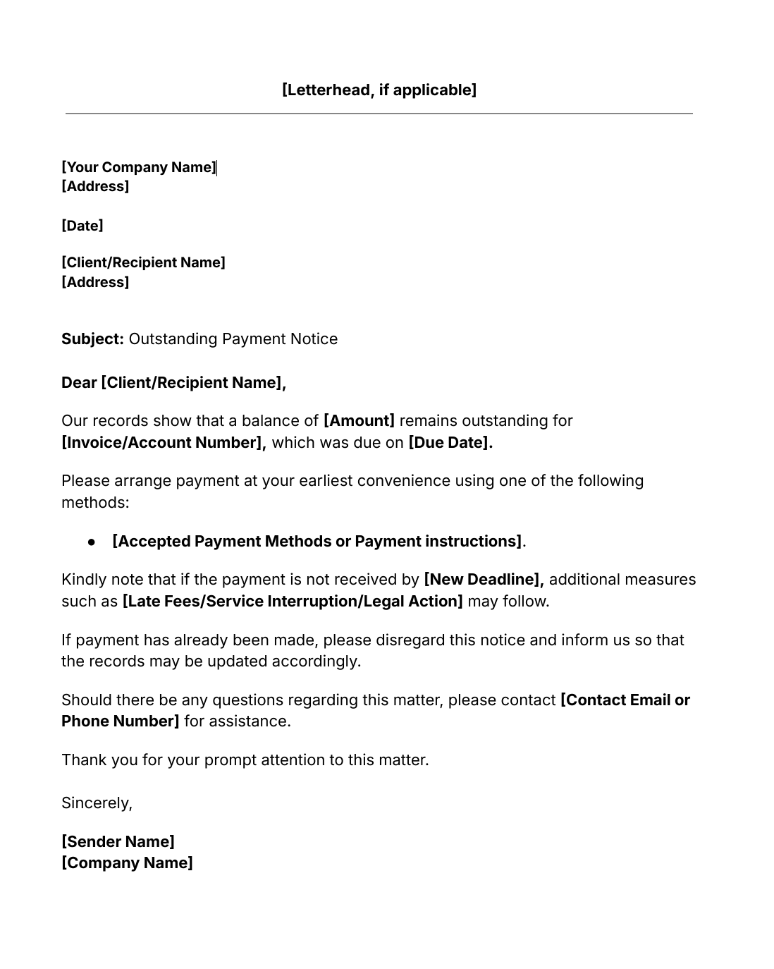 collection letter template