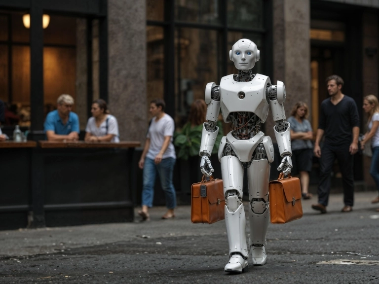 robot carrying employee briefcase