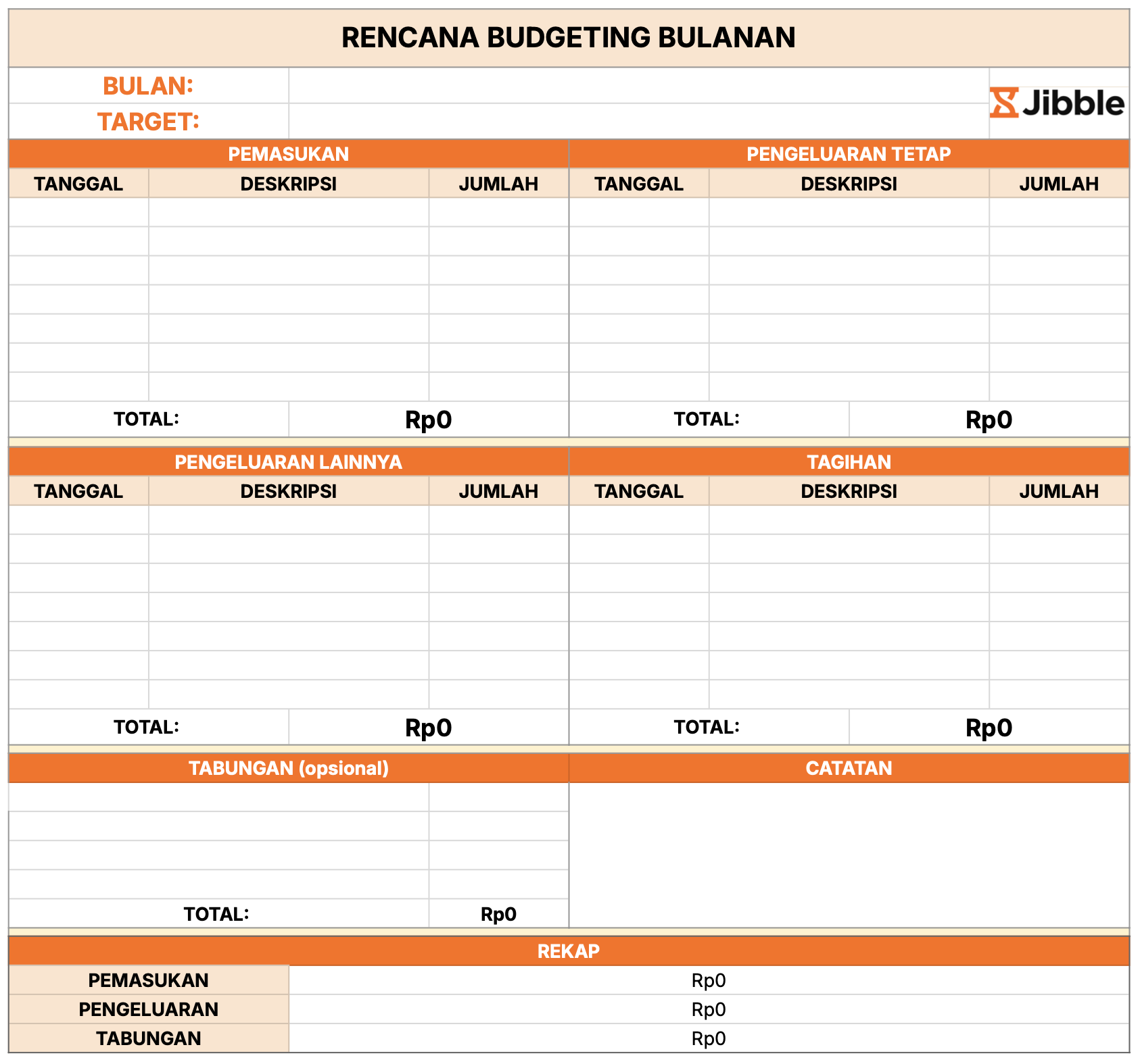 contoh budgeting bulanan