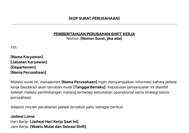 Contoh pemberitahuan perubahan shift