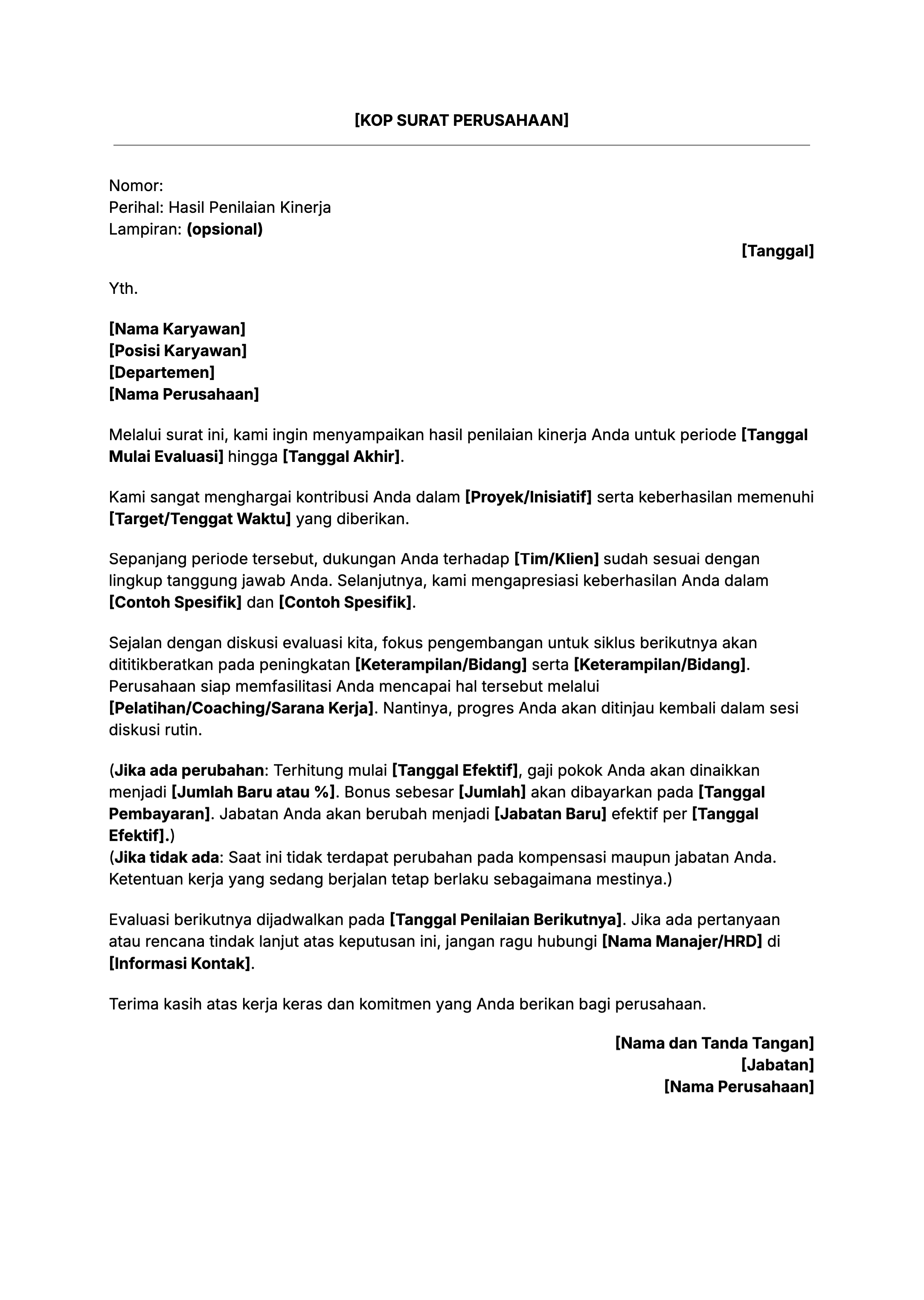 Contoh hasil penilaian kinerja