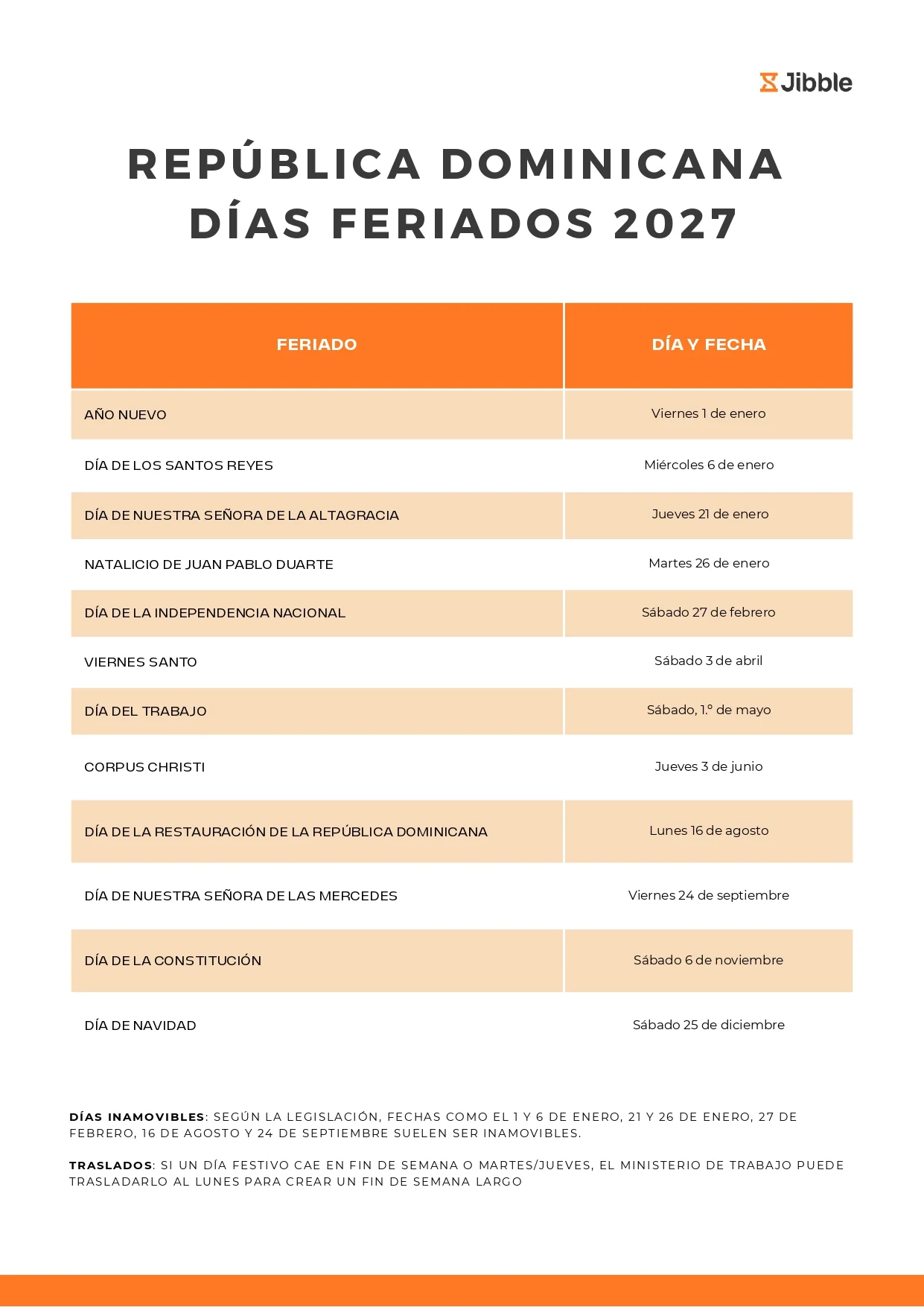 Días feriados República Dominicana 2027