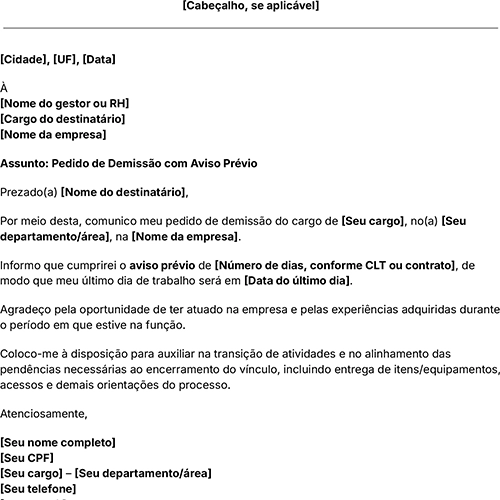 ícone do modelo de carta de pedido de demissão com aviso prévio