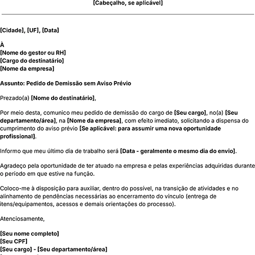 ícone do modelo dde carta de pedido de demissão sem aviso prévio