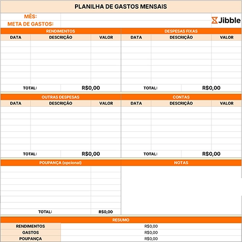 ícone do modelo de planilha de gastos mensais