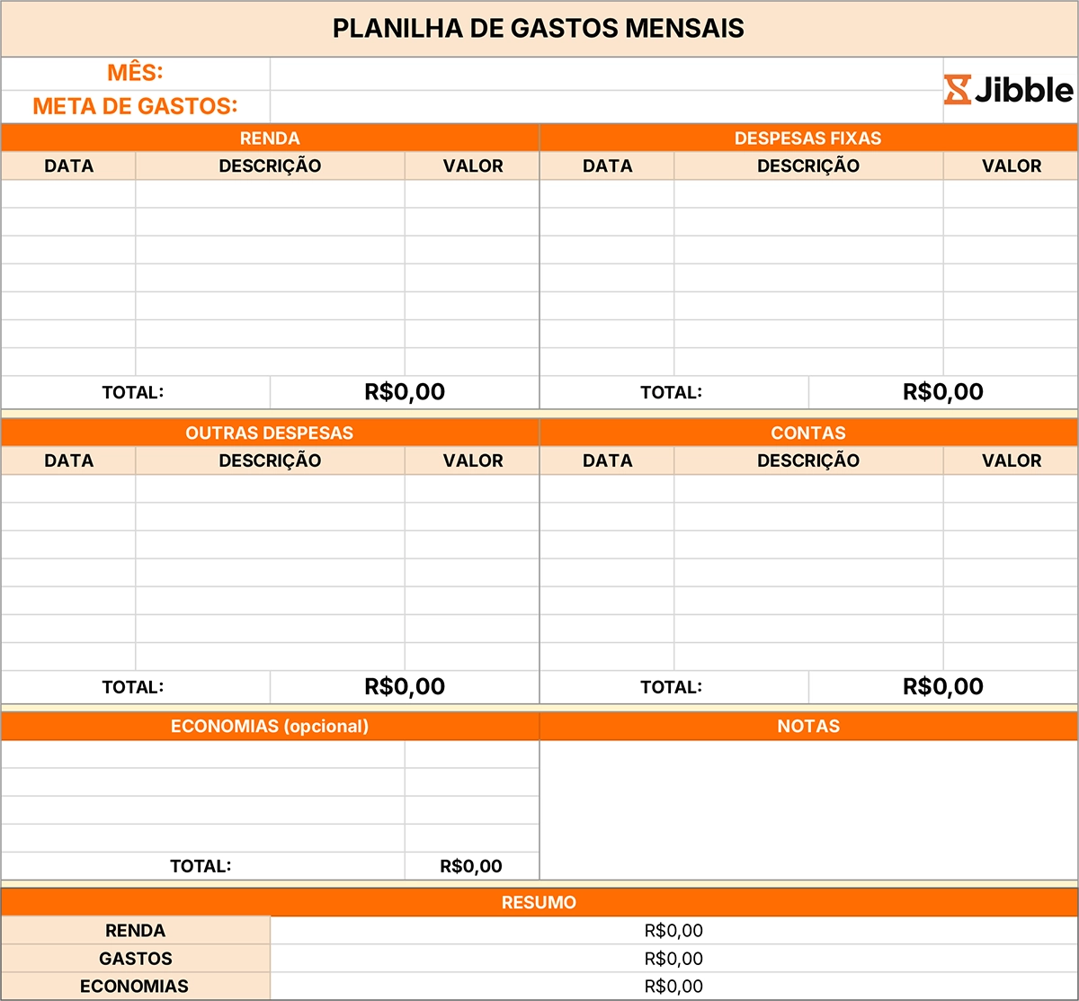 modelo de planilha de gastos mensais