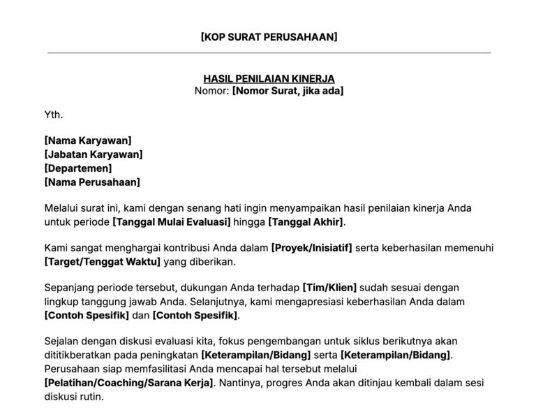 Contoh surat hasil penilaian kinerja
