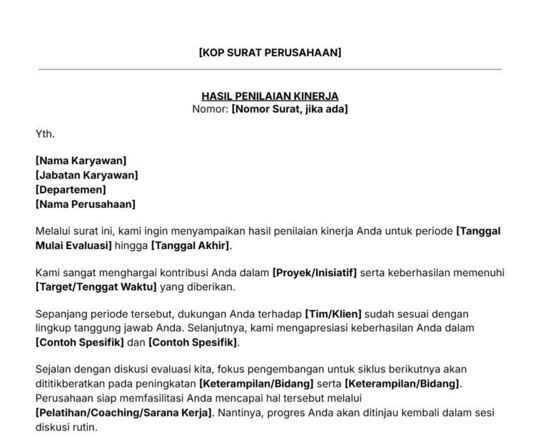 Contoh surat hasil penilaian kinerja
