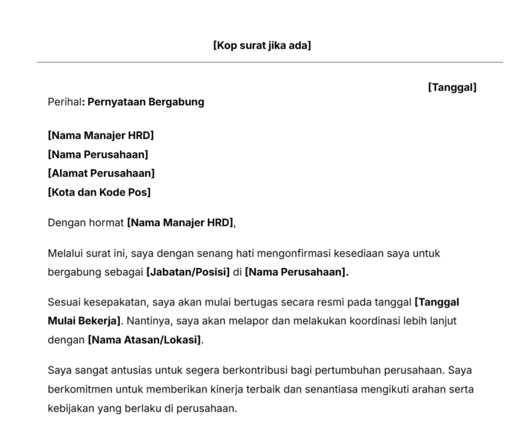 Contoh surat pernyataan bergabung
