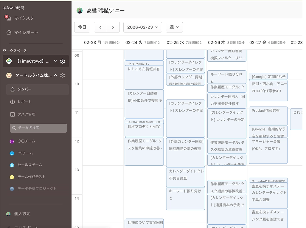 個人の記録時間