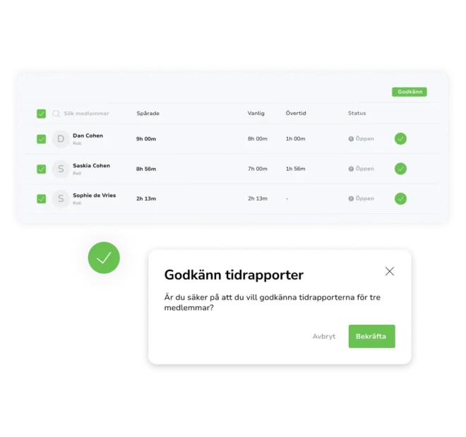 Godkännande av tidrapporter med ett klick för ett teams arbetstimmar