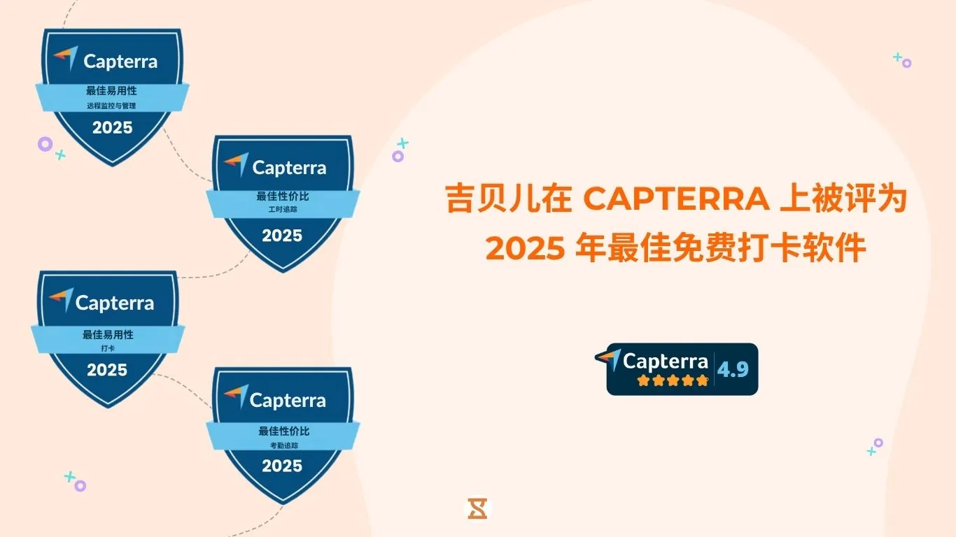 吉贝儿被 Capterra 评为 2025 年度最佳免费打卡软件