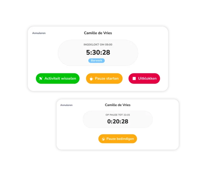 Werknemer start een werktimer en registreert tijd met tijdregistratiesoftware.