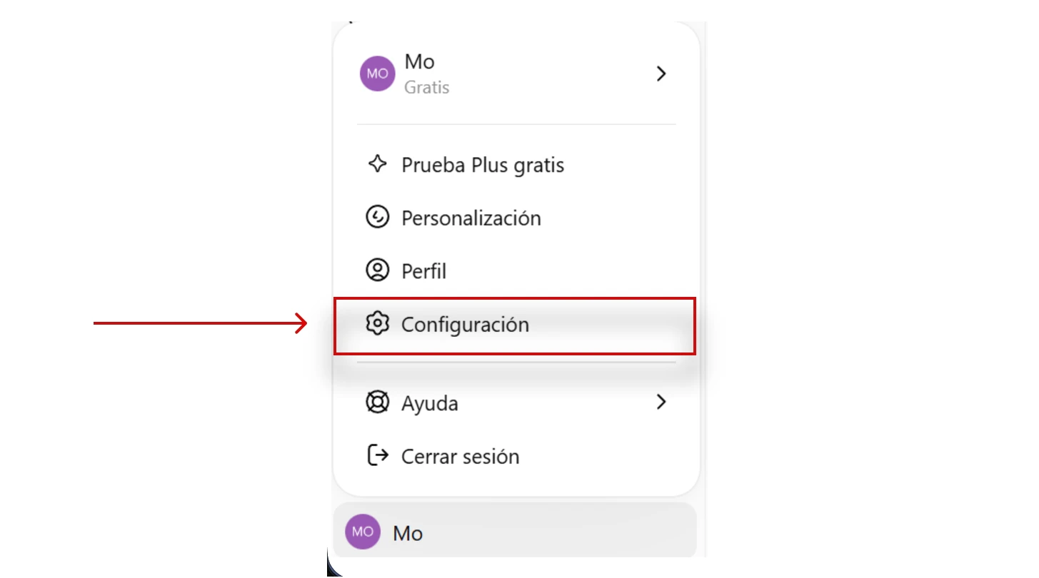 Opciones en la barra de menú