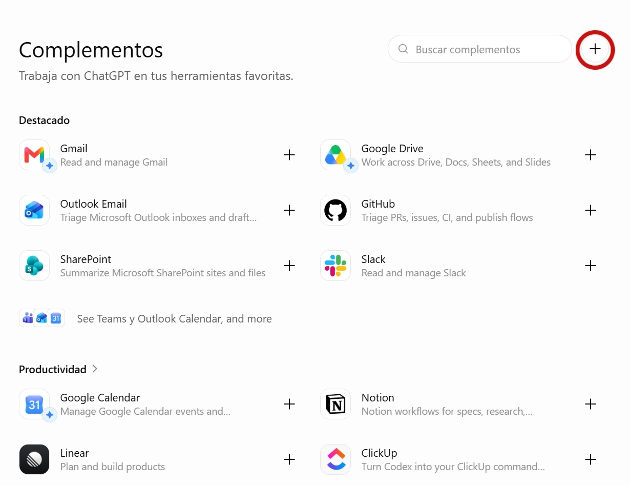 Agregar un nuevo complemento en ChatGPT para Jibble MCP