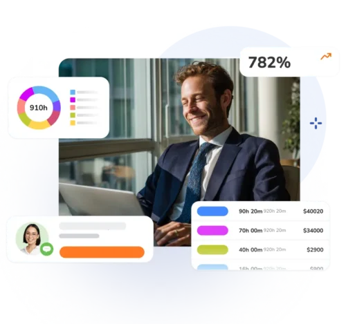 Un gerente revisa los informes de control horario y los datos de asistencia de los empleados en Jibble