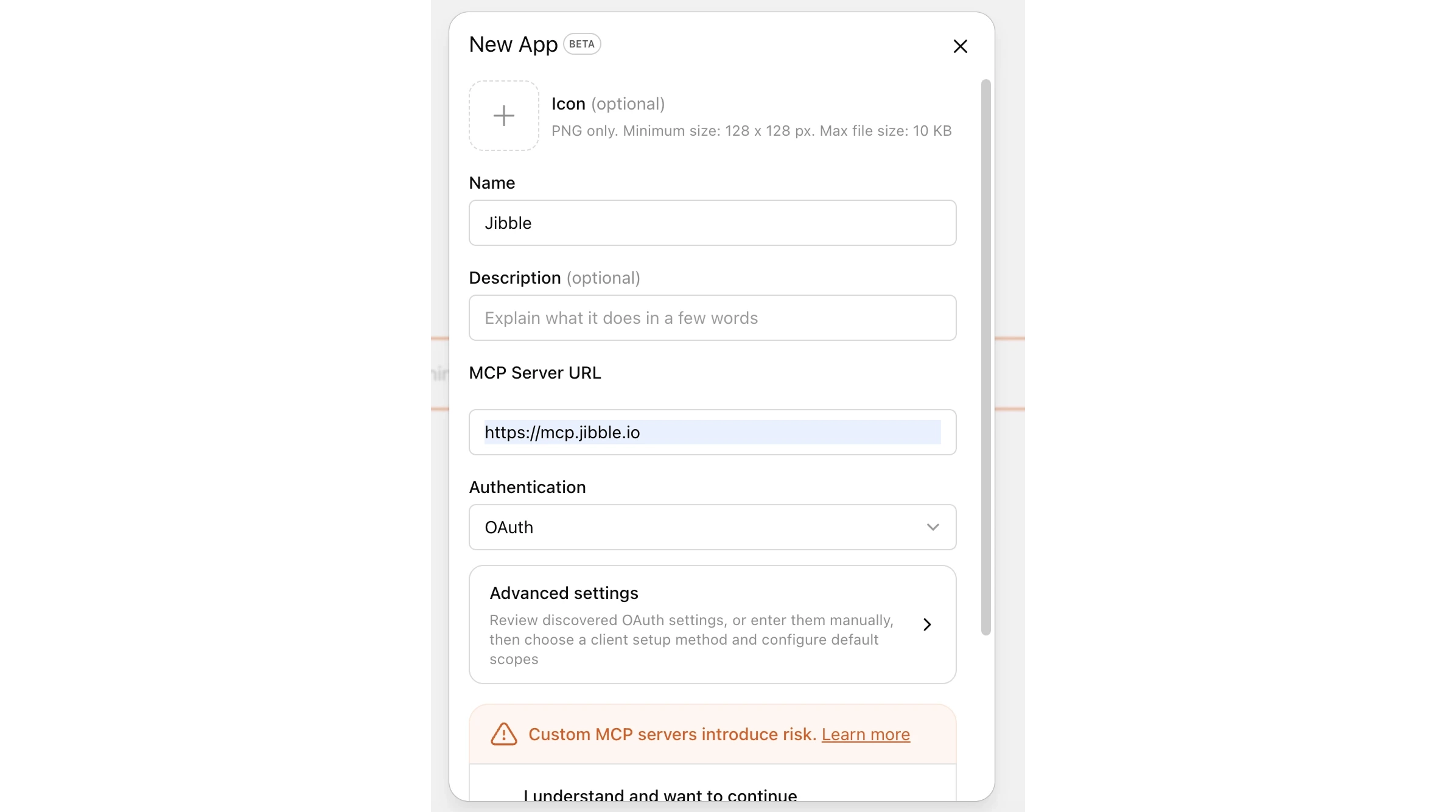Confirm and create the app in pop-up window