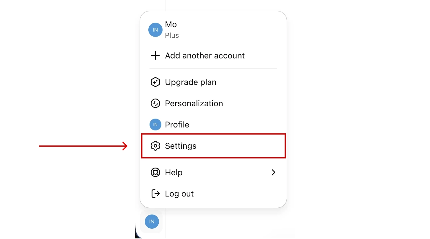 Settings under menu bar