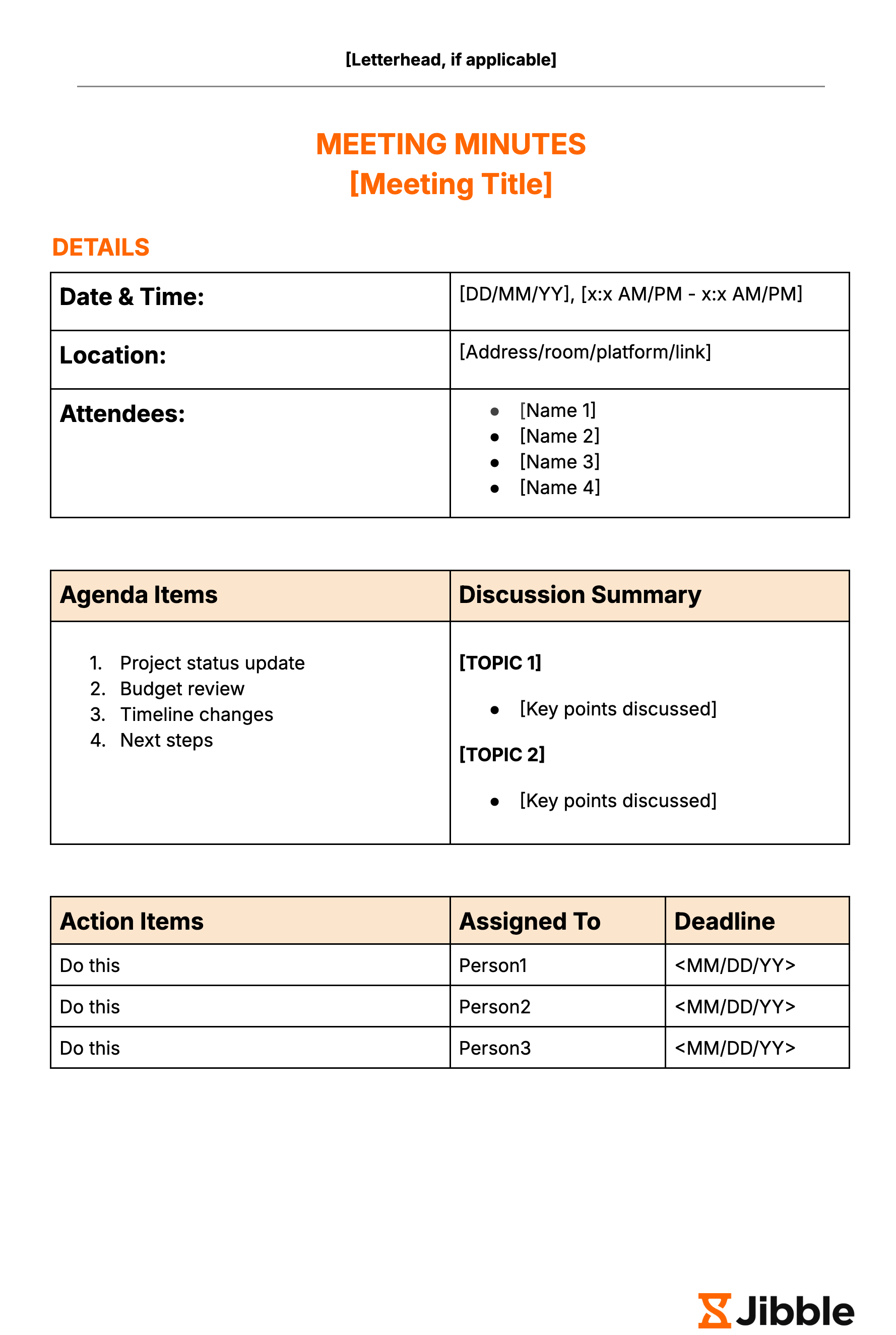 Free meeting minutes template