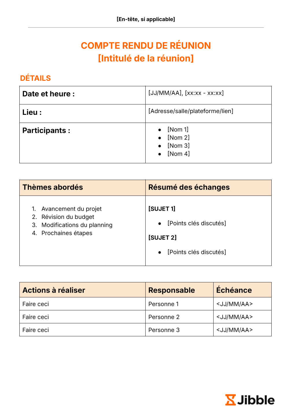 Modèle gratuit de compte rendu de réunion