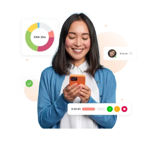 Un empleado registra su entrada con la aplicación de control horario Jibble en su iPhone