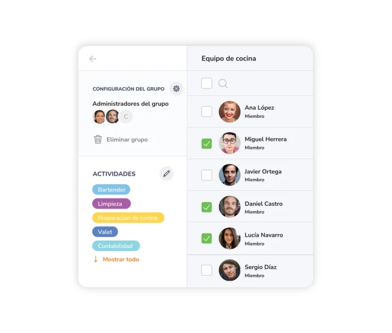 Creación y asignación de empleados en grupos