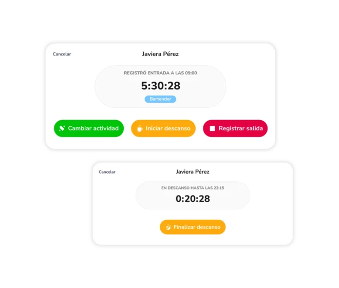 Un empleado inicia el cronómetro de trabajo y registra el tiempo con un software de control horario