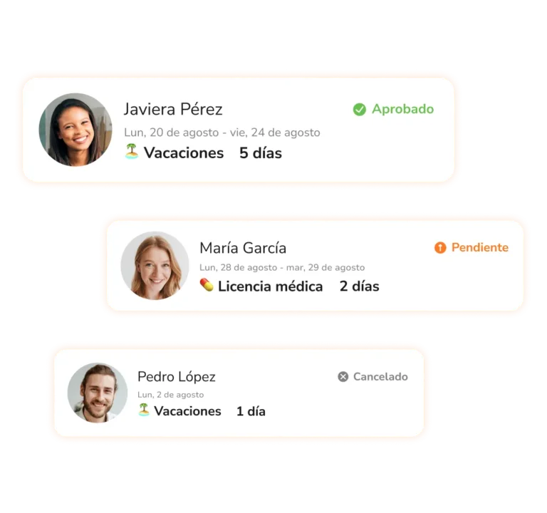 Software de seguimiento de vacaciones y gestión de ausencias con detalles de solicitudes y estados