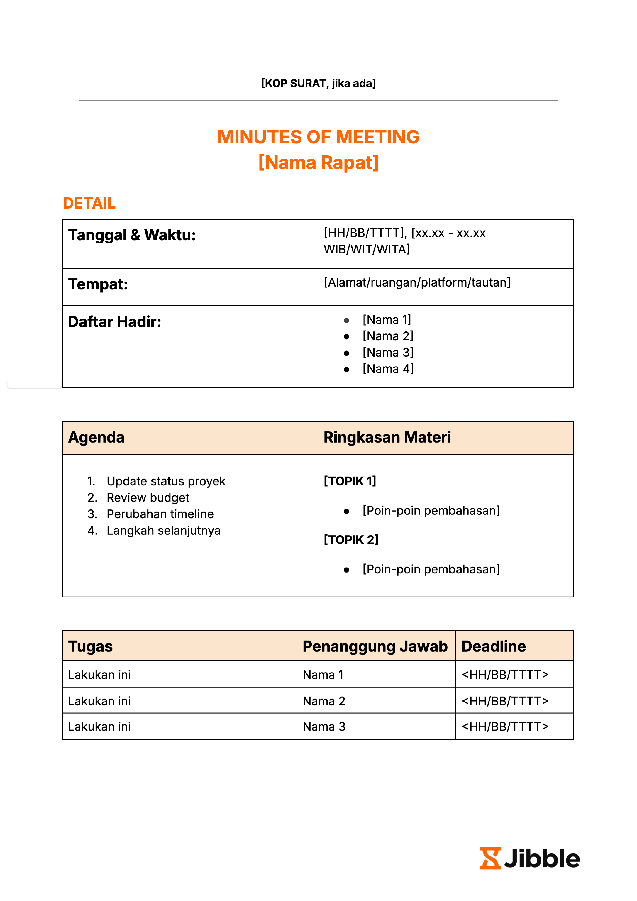 contoh notulen rapat atau minutes of meeting (MoM)