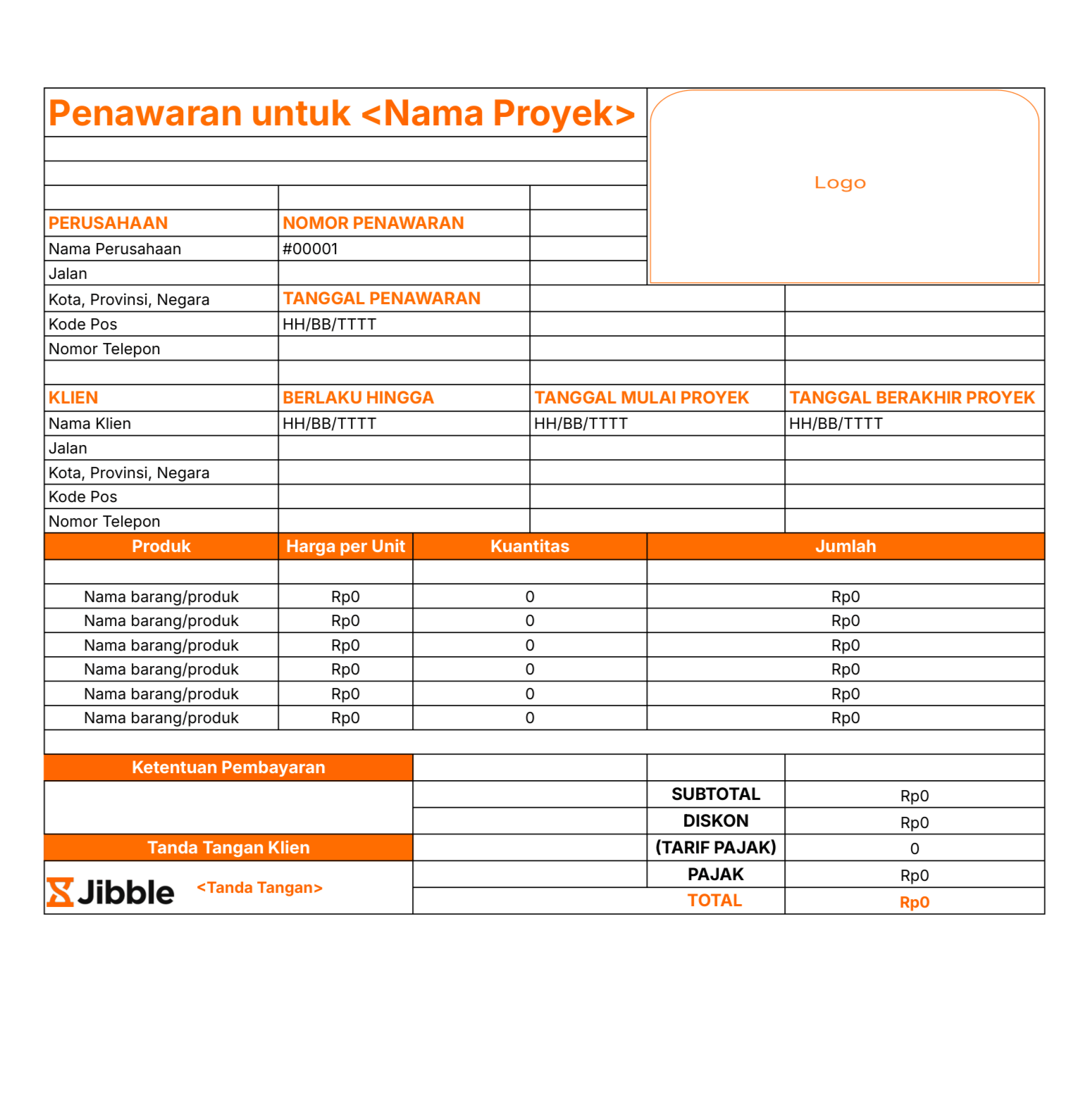 contoh penawaran harga barang dan jasa